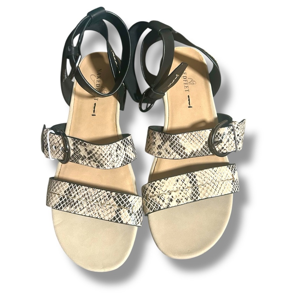 Naked Feet Zeke Snake Print Genuine Leather Strappy Sandals 10 - Picture 7 of 16